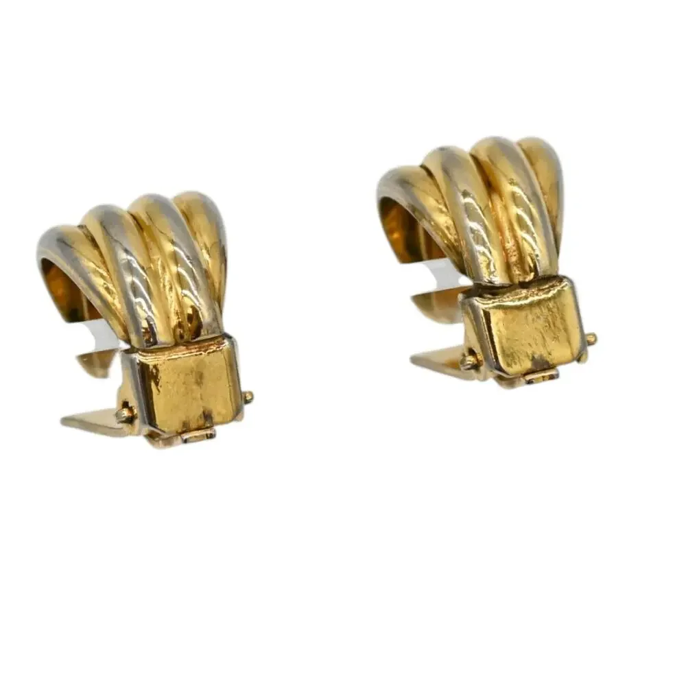 Celine Gold Tone Metal Clip Earrings Vintage - Picture 3 of 7